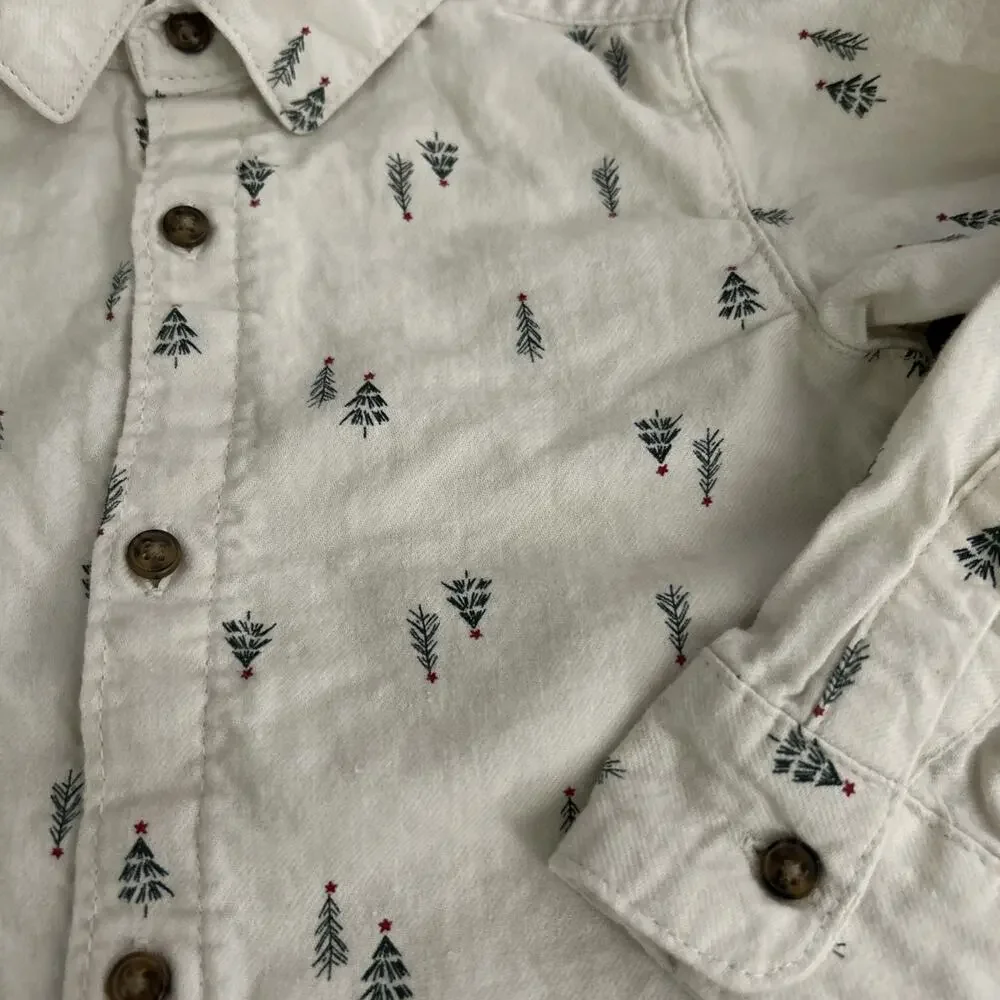 Carter's Boy’s 3T Button Down Shirt Flannel Christmas Tree Holiday Cotton